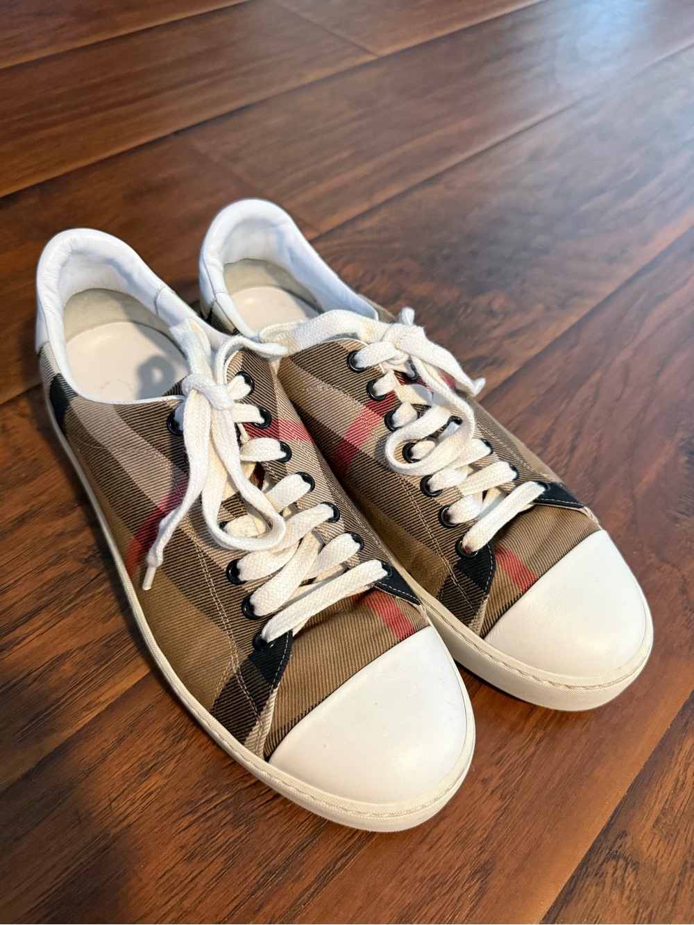 Burberry Beige Plaid Low-Top Sneakers with White Accents